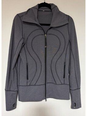Lululemon Stride Jacket Women's Coal Gray Striped Stretch Full Zip Size 6